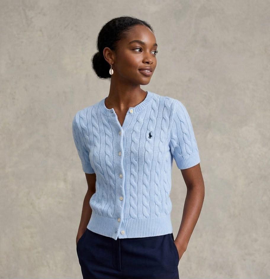 Polo cable knit cardigan